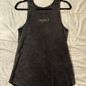 YoungLA Black Mineral Wash Men’s Tank Top with Gold Logo